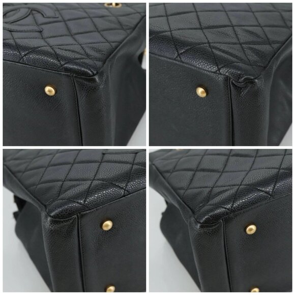 CHANEL Matelasse Chain Hand Bag Grained Calf Skin Black Gold CC Auth PP148 - Picture 14 of 16